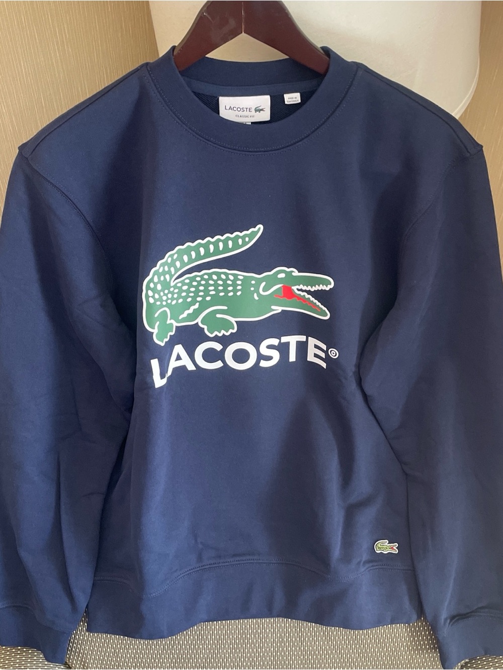 Lacoste Navy Crewneck Sweatshirt with Green Crocodile Logo